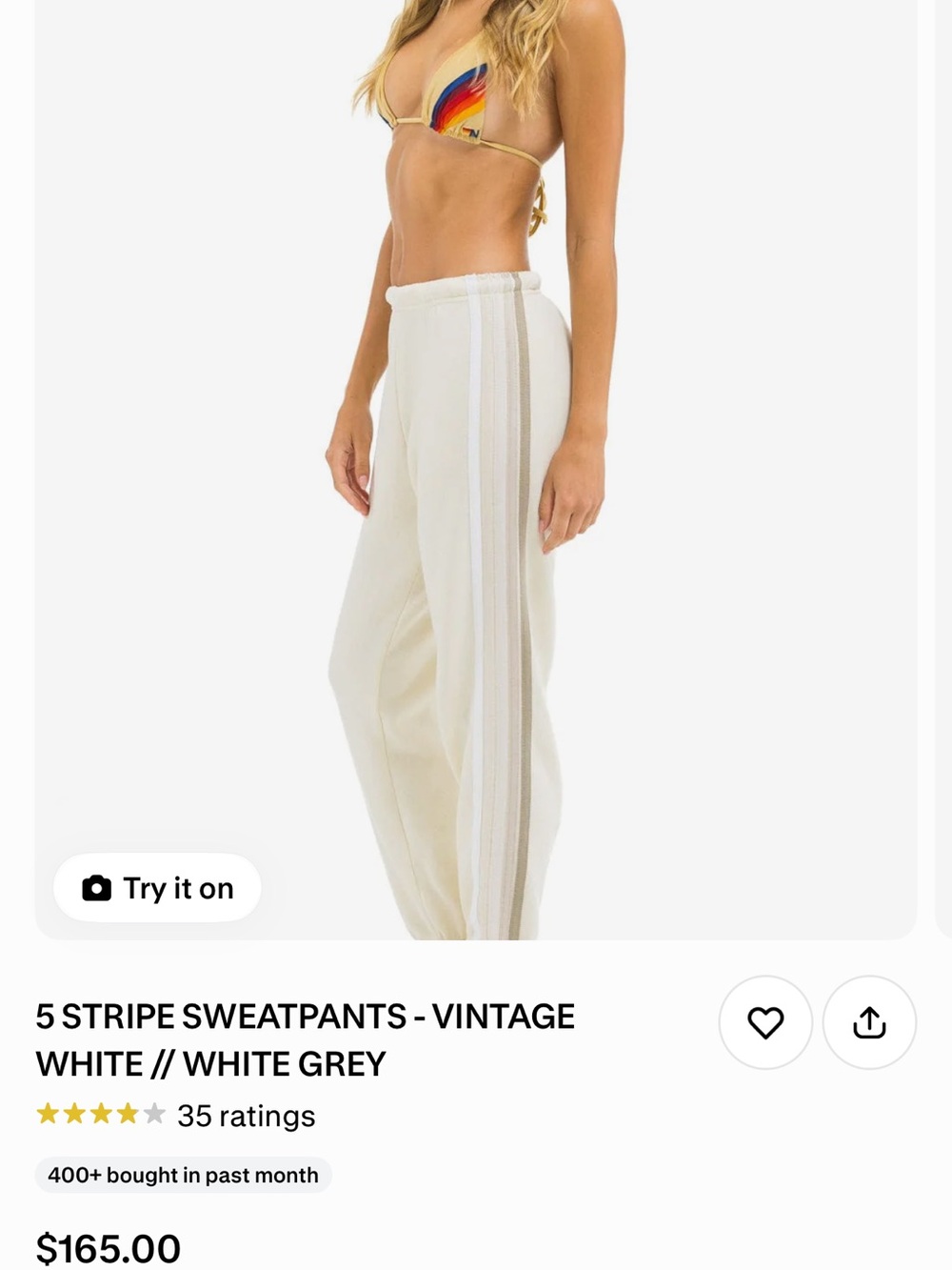 Aviator Nation Vintage 5-Stripe Sweatpants in White and Grey
